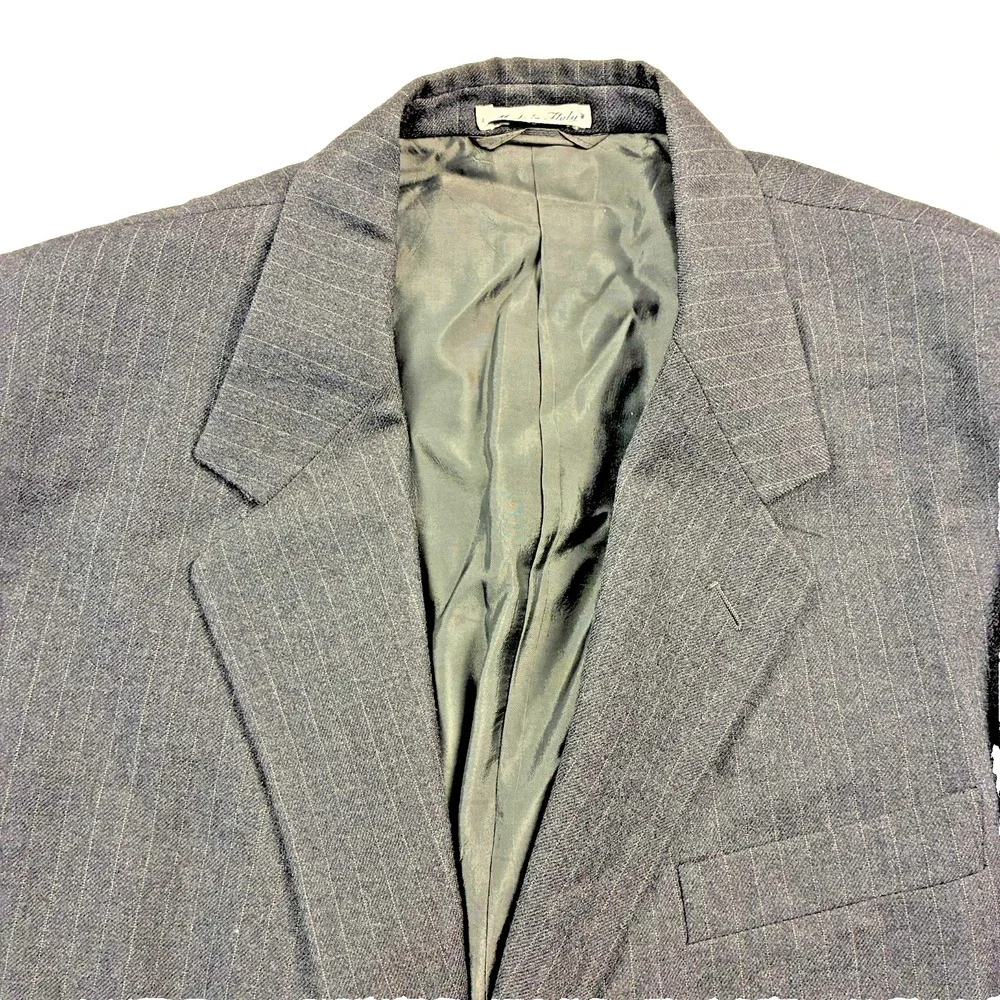 VTG Brioni Charcoal Gray Pinstripe Suit Jacket 40L 41L Italy Wool Designer